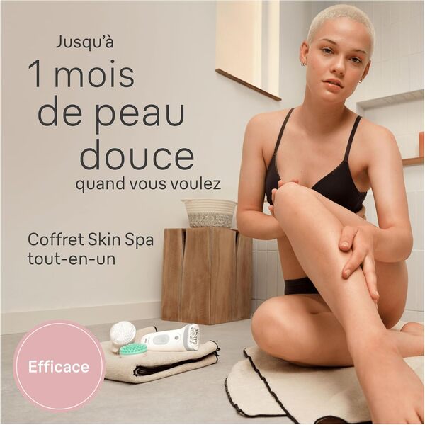 Braun Silk-épil 7 SkinSpa, Épilateur Avec Tête Large Pour Épilation Facile, Le Sabot Tondeuse Pour Les Zones Sensibles, Peau Douce Longue Durée, Kit Tout-En-Un Skin Spa, 7-081, Étanche, Blanc/Argent