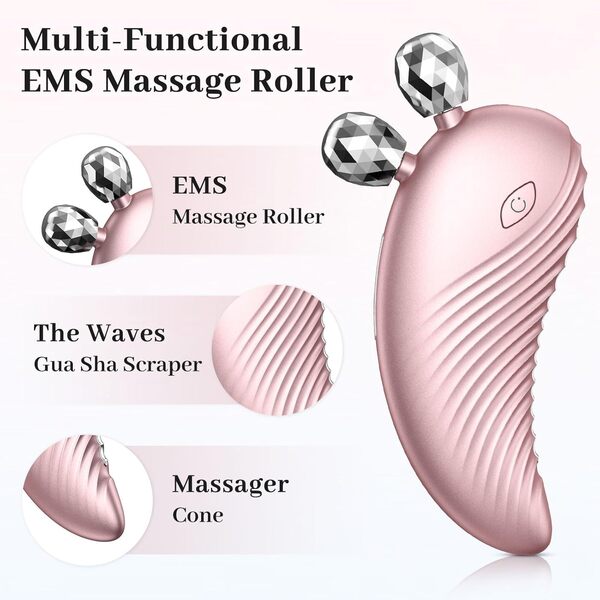 Massage Visage Anti Rides, Tecey 3 in 1 EMS Appareil Lifting Massage, Électrique Appareil de Beauté, Gua Sha avec Chaleur & Vibration pour le Raffermissement de la Peau & le Lifting