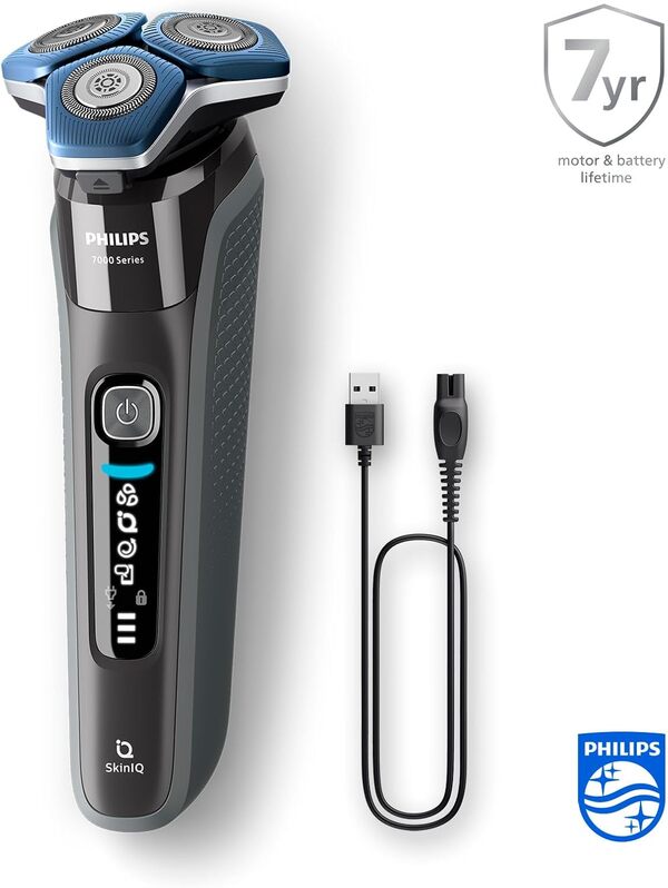 Philips Rasoir électrique Série 7000 pour homme Wet & Dry avec tondeuse rétractable, socle de charge, coffret de voyage et brossette de nettoyage (modèle S7887/35)