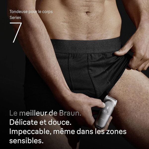 Braun Tondeuse Pour Le Corps Series 7, + 8 Outils De Rasage, Smartlight, Protection De La Peau, Autonomie de 100 Min, Tondre Et Raser Avec SmoothShave Et SensitiveTrim, Étanche, BG7555, Gris