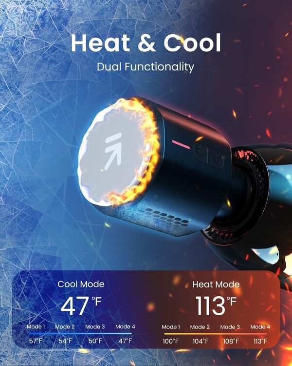 RENPHO Pistolet Power+ Thermacool Deluxe de massage pour tissus profonds avec support de charge thermique et froid Bluetooth pour athlètes pour soulager la douleur