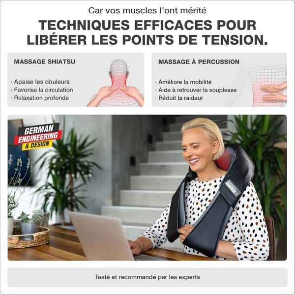 Masseur dos et cervicales Klopfy de Donnerberg/Appareil de Massage Tapotement & Shiatsu/Détente & Soulagement des Douleurs/Fonction Chauffante / 7 ans de garantie sur le moteur