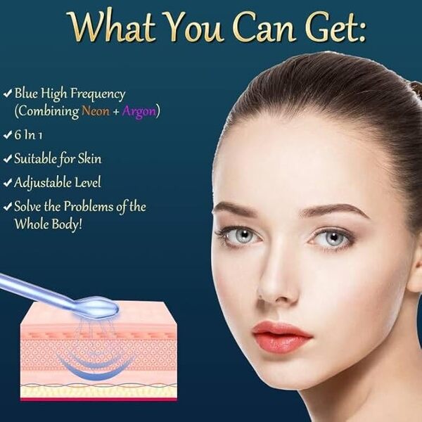 Appareil Haute Frequence Esthetique Bleu 6 en 1 - Appareil Visage Anti Ride - pour Soins pour le Visage, Acné, Rides,Raffermissement de la Peau,Follicule Capillair