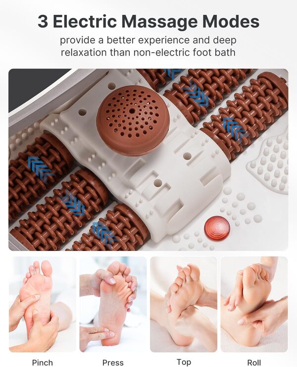 RENPHO Bain de Pieds Hydromasseur avec Chauffage Rapide, Massage Automatique et Jets de Bulles Puissants, Rouleaux de Massage Shiatsu, Pédicure pour les Pieds Fatigués,Température Réglables