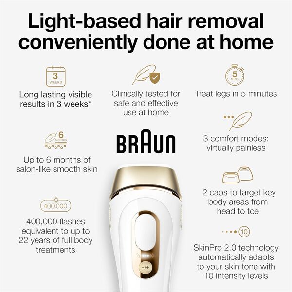 Braun IPL 5152 Système d'épilation longue durée pour femme, utilisation de la tête aux pieds, bikini, visage, bras, jambes, corps complet, alternative à l'épilation au laser, réduction permanente des