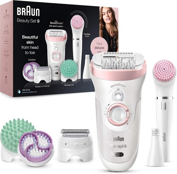 Braun Silk-pil Beauty Set 9 Deluxe pilateur lectrique Femme, Blanc/Rose, 9-En-1 Sans Fil & Silk-epil Bikini Styler 3-En-1 Rasoir, pilation Et Stylisation Precises Du Maillot, Noir/Argente