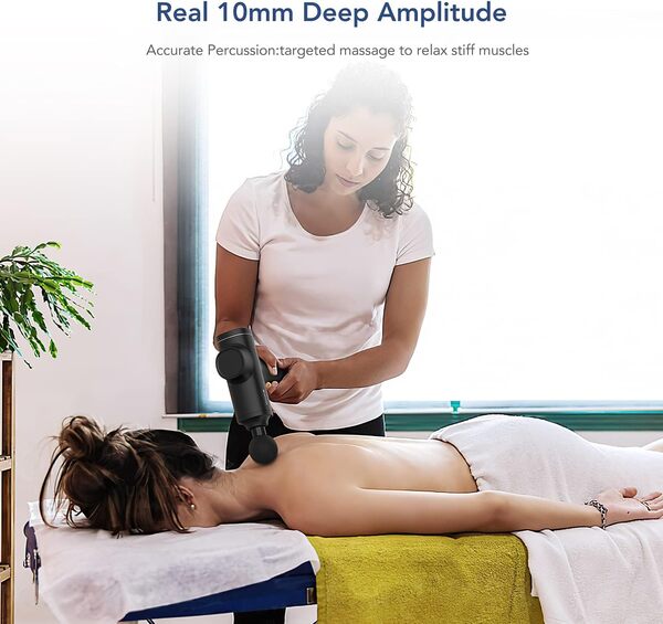 Mebak 5 Pistolet de Massage Musculaire Percussion des Tissus Profonds Masseur Portatif Électrique Soulagement de Douleur Pour Fascia Rechargeable Sans Fil Avec Écran Tactile LCD 6 Têtes 5 Vitesses