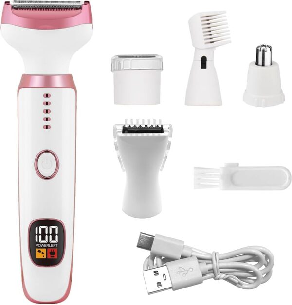 Rasoirs électriques pour femme, tondeuse bikini pour femme, rasoir 5 en 1 pour le nez, les cheveux, le visage, les sourcils, les bras, les jambes, les aisselles, les aisselles, la zone pubienne,