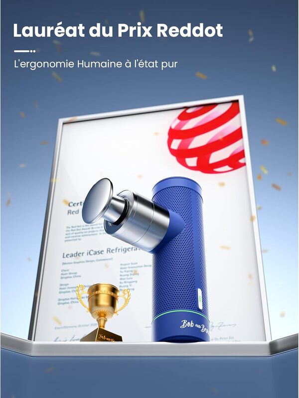 BOB AND BRAD A7 Mini Massage Gun - Appareil de massage en profondeur portable, 11mm amplitude, têtes métal, charge rapide USB-C, soulagement douleur, Bleu