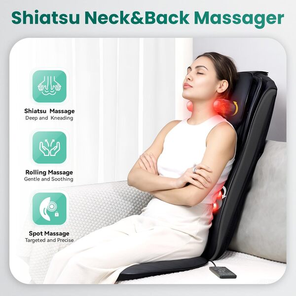 Snailax Masseur dorsal Shiatsu amélioré avec chaleur, Masseur pour dos/nuque/épaules, Siège de massage avec vibrations, Cadeaux pour hommes et femmes