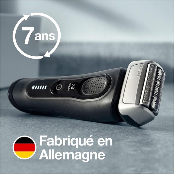 Braun Series 8 Rasoir Électrique Homme Barbe Noir, TĂªte 3+1 Avec Tondeuse De PrĂ©cision, Rasoir Électrique Technologie Sonic Et TĂªte Flexible Ă€ 40°, Wet & Dry, De 60 Min, 8410S