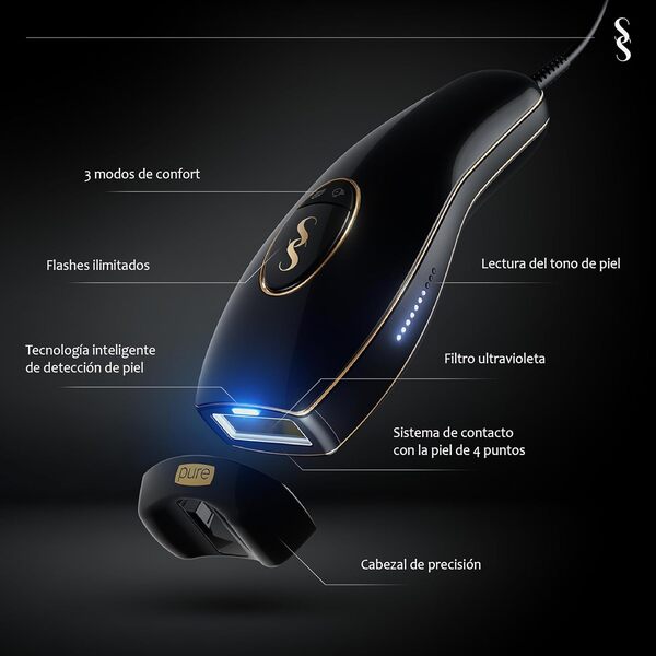 SmoothSkin Pure Fit : puissant épilateur à lumière pulsée IPL pour corps et visage. Résultats durables pour femmes et hommes. Avec tête de précision et 10 niveaux d'intensité