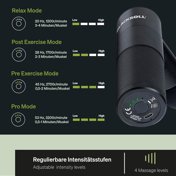 Pistolet de massage BLACKROLL® FASCIA GUN - masseur pour les muscles et les fascias - niveaux d'intensité réglables pour le massage du dos, des épaules, du cou et des jambes