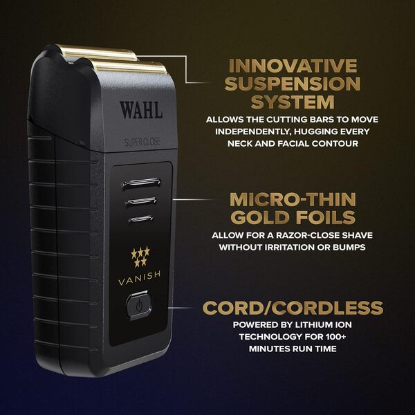 Wahl 5 Star Vanish Rasoir de barbier, rasoir en aluminium, rasage de près, outils de finition, mélange, léger, sans fil, fournitures de barbier