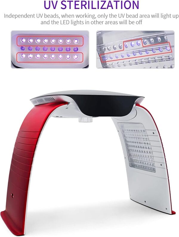 7 Couleurs Photon PDT lumière Peau Rajeunissement Spectromètre Bureau Air Chaud Brume Froide Instrument De Beauté Écran Tactile LED Rides Enlèvement Anti-Vieillissement Salon Elitzia ETLB380 (Rouge)