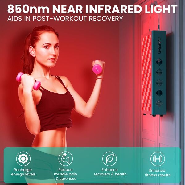 iTHERAU Lampe Infrarouge Lumière Rouge Thérapie, 100-LEDs 500W 660nm&850nm Lampe Luminothérapie Chauffante avec Minuteur, Red Light Therapy Panel pour la Rajeunissement Soulager la Douleur