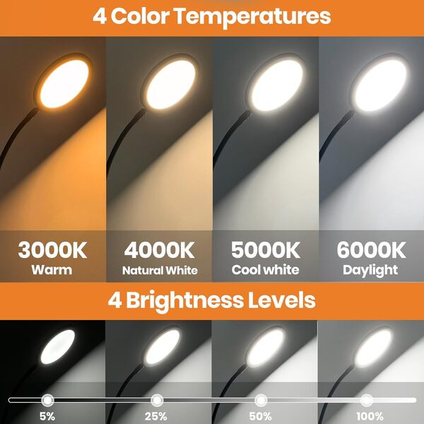 RICIAL Lampe de luminothérapie, avec col de cygne flexible, télécommande et contrôle tactile, 5 niveaux de luminosité, 4 modes de couleur, minuteries, fonction mémoire, lampe solaire