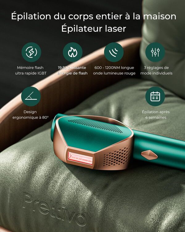 Épilateur Lumière Pulsée avec technologie IGBT à flash ultra rapide, 19,8J Épilateur 600NM-1201NM Épilation pour Femme et Homme, Visage, Corps