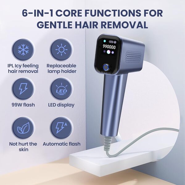 Viqure IPL T8 Épilation laser pour homme et femme Appareil d'épilation rapide et durable avec système de refroidissement, flash 990000, LED, double tête multifonction, pour le corps et le visage à la