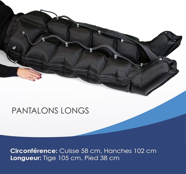 Dinamicamed ® Premium 6.0 Compact Pressotherapie Professionnelle Drainage Lymphatique 6 Chambres à Air - Appareil de Massage Jambes 6 Programmes de Massage avec longs pantalons