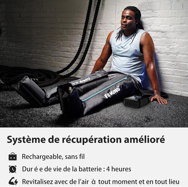 FIT KING Massage de jambes sans fil, Rechargeable Bottes Pressotherapie pour la douleur et la circulation, Système de récupération rapide Relaxation post-entraînement pour les athlètes (Moyen)