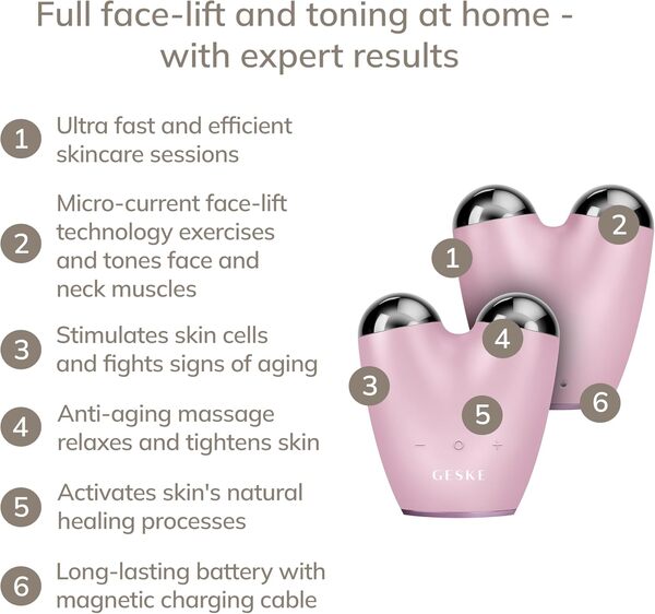 GESKE | SmartAppGuided™ MicroCurrent Face Lifter | 6 in 1 | Lifting facial | Outils de soins de la peau | Lifting visage | Appareil anti-âge | Micro-courant contre les rides