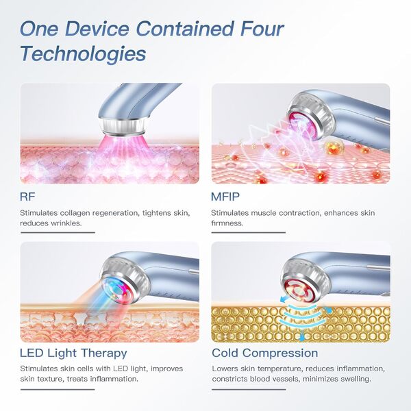 IBORRIA 2MHz Appareil Radiofréquence Visage, Aura2 Pro Appareil Anti Rides Visage Lifting, Luminothérapie Appareil Massage Visage, 90kHz EMS Appareils De Tonification Pour Le Lifting Visage (bleu)