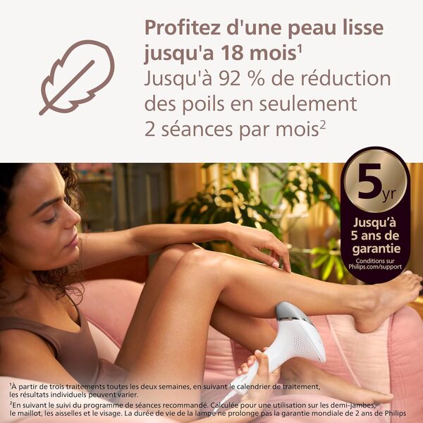 Philips Lumea Epilateur à lumiere pulsee Serie 8000 - Epilateur avec technologie SenseIQ, 2 embouts pour le corps et le visage, utilisation filaire (modèle BRI944/00)