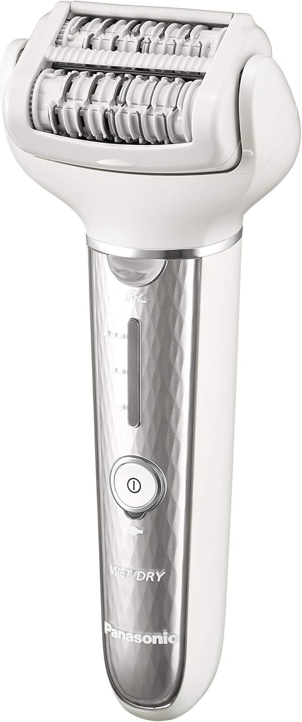 Panasonic - Personalcare ES-EL9A-S503 | Épilateur Electrique Femme - Double rangée de disques avec 60 pinces Wet & Dry Lumiere LED 10 accessoires Tête pivotante flexible à 90° Argent/blanc