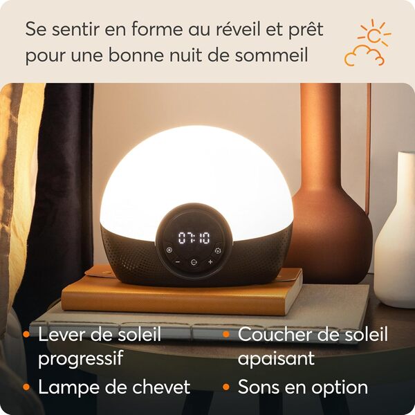 Lumie Bodyclock Glow 150 Réveil avec lumière Simulation de lever et coucher de soleil progressifs Lumière réglable 10 sons Nude, Noir