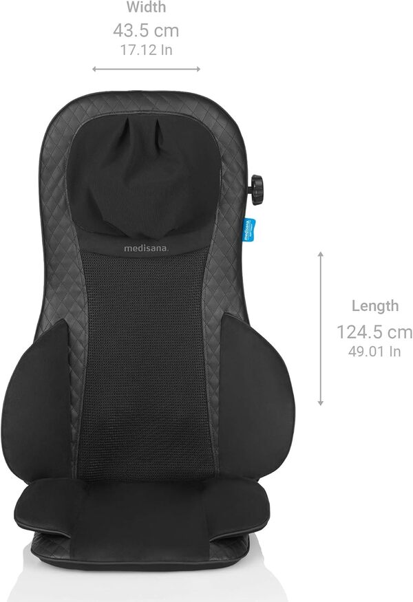 Medisana MCN Coussin de massage Shiatsu pour le dos et la nuque, coussin de massage avec massage par spots, massage de la nuque, fonction chaleur, 3 intensités, fonction lumière rouge, télécommande