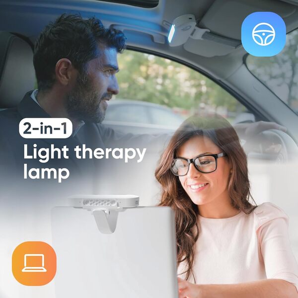 Luminette Drive® - Première lampe de luminothérapie 2-en-1 - Profitez des bienfaits de la luminothérapie dans votre voiture ou devant votre ordinateur