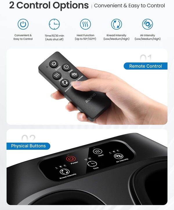 Renpho Appareil De Massage Des Pieds Avec Une Chambre Plus Grande, Convient Aux Chaussures Pour Hommes De Taille Eu 48, Appareil De Massage Des Pieds Avec Télécommande, Pétrissage, Rouleaux,Chauffage