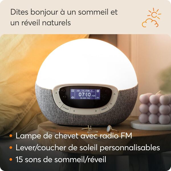 Lumie Bodyclock Shine 300 - Réveil et Simulateur d’Aube et de Crépuscule avec Radio et 14 Mélodies