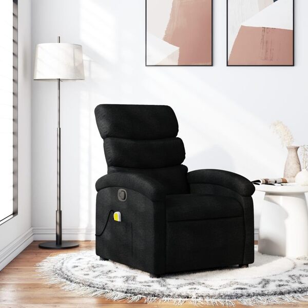 vidaXL Fauteuil Inclinable de Massage, Chaise de Relaxation avec Dossier et Repose-Pied Réglables, Siège de Salon, Moderne, Noir Tissu