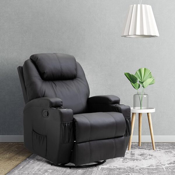 HOMCOM Fauteuil de Massage Fauteuil Relax massant avec Dossier inclinable manuellement et Repose-Pied réglable revêtement synthétique Noir