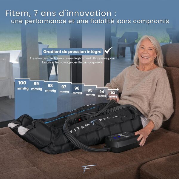 Fitem Bottes de Pressothérapie - 8 chambres, 6 modes - Massage des Jambes et pieds - Drainage lymphatique - Jambes Lourdes - Rétention d'eau - Anti-Cellulite - Récupération sportive - Garantie 2 ans
