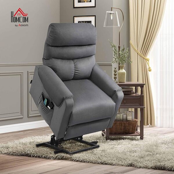 HOMCOM Fauteuil TV avec Fonction Massage Fauteuil avec Fonction releveur Télécommande Chauffage électrique Fonction Couchage Tissu Polyester Métal Gris foncé 79 x 97 x 103 cm