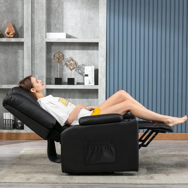 COMHOMA Fauteuil de Relaxation - avec Fonction allongée - Design Ergonomique - Dossier épais et accoudoirs - avec Fonction Bascule - Pivotant à 360° - Noir