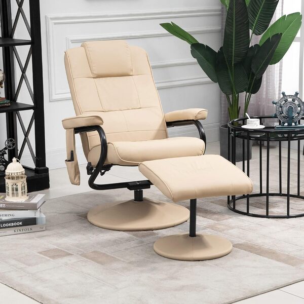 HOMCOM Fauteuil de Massage et Relaxation électrique pivotant inclinable avec Repose-Pied revêtement synthétique Beige
