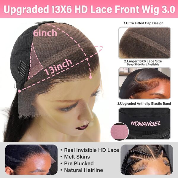 Perruque de cheveux humains pré-épilés HD de 33 x 15 cm, densité de 250 %, brun châtain non traité, ligne de cheveux naturels suisses pour femme, cheveux lisses, résistants à la chaleur, usage