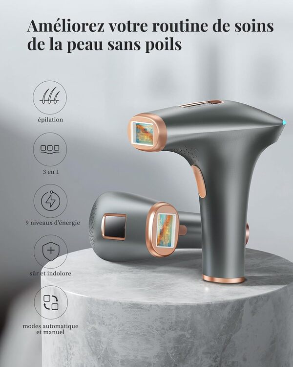 Haarlosy Épilateur Lumière Pulsée de Glace,IPL Épilateur Laser 999,900 Flashes avec 9 Niveaux et 3 Fonctions - HR/SC/RA pour Femme et Homme, Visage, Corps, Bikini, Aisselles - Noir foncé