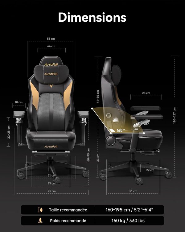 AutoFull M6 Ultra Chaise Gaming Fauteuil Gaming Ergonomique avec Massage Automatique, Siège Chauffant/Ventilé 3D, Repose-Pieds Escamotable & Support Cervical Réglable - Confort Professionnel Noir