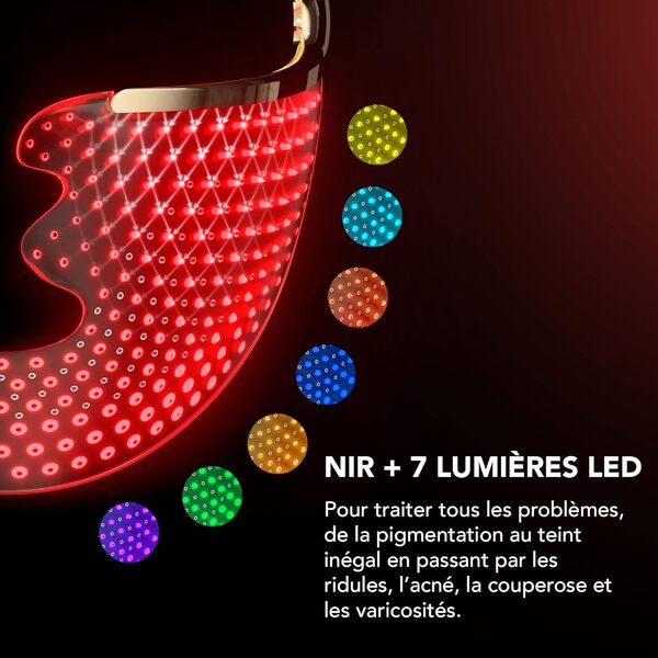 FAQ 202 Masque lumino treitment visage Anti-âge NIR+7 LED | Soin pour traitement de l'acné | Masques de beauté sans fil | 600 Points lumineux | Appareil de soin visage portable