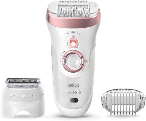 Braun Silk-épil 9, Depilatore Donna, Epilatore Elettrico Donna Per Una Rimozione Duratura Dei Peli, Epilazione Wet & Dry, Rasoio Donna Testina Radente E Pettine Regolatore, 9-730 Bianco e Rosa