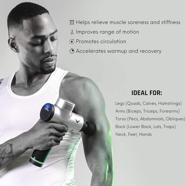 Hyperice Hypervolt Appareil de massage avec glide calme, pour la percussion des mains, 3 niveaux de vitesse, 5 têtes interchangeables