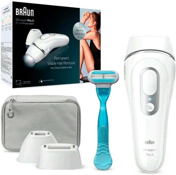 Braun IPL Silk Expert Pro 3 PL3121 Épilateur pour homme et femme, avec 2 embouts, conçu en Allemagne, Rasoir Venus, alternative à l'épilation laser, Blanc/argenté