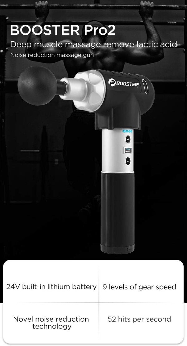 【Massage Gun】Booster Pro 2 Pistolet de massage thérapeutique à percussion : silencieux + puissant. Rotule vibrante pour tissus profonds