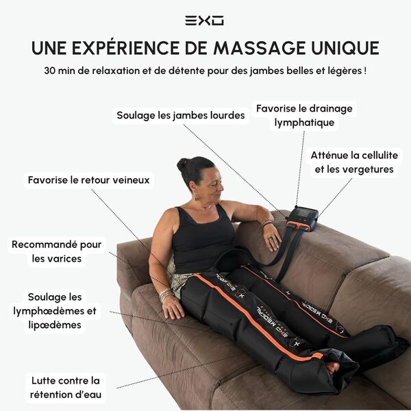 Bottes Pressothérapie EXO MEDICAL, Pressothérapie Jambes, Masseur Anti Cellulite, Drainage lymphatique, Massage et Relaxation, Massage Pieds, Jambes Lourdes, Cadeau Homme, Cadeau Femme, Cadeau Noel