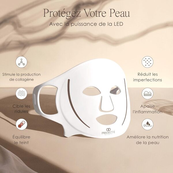 LED Light Therapy Mask Silicone par Project E Beauty | Anti-âge et anti-imperfections | Solutions aux boutons | Diminution des Rides et Ridules | Pour Peaux Grasses | Spa et Usage Domestique